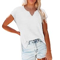 Women's Cap Sleeve Shirts Casual Summer V Neck Tunic Tops Loose Tshirts Side Slit Blouse Pullover S-3XL