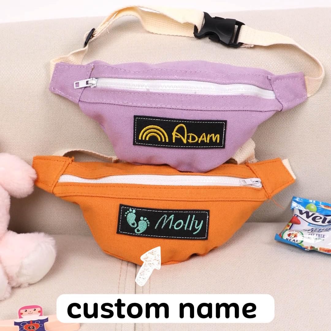 Custom Name Kids Bum Bag Personalized Kids Fanny Pack Canvas Hip Bag Custom Fanny Pack Belt Bag Zipper Bag Kids Bag with Embroidered Name Kids Accessories Gift for Kids Waist Bag