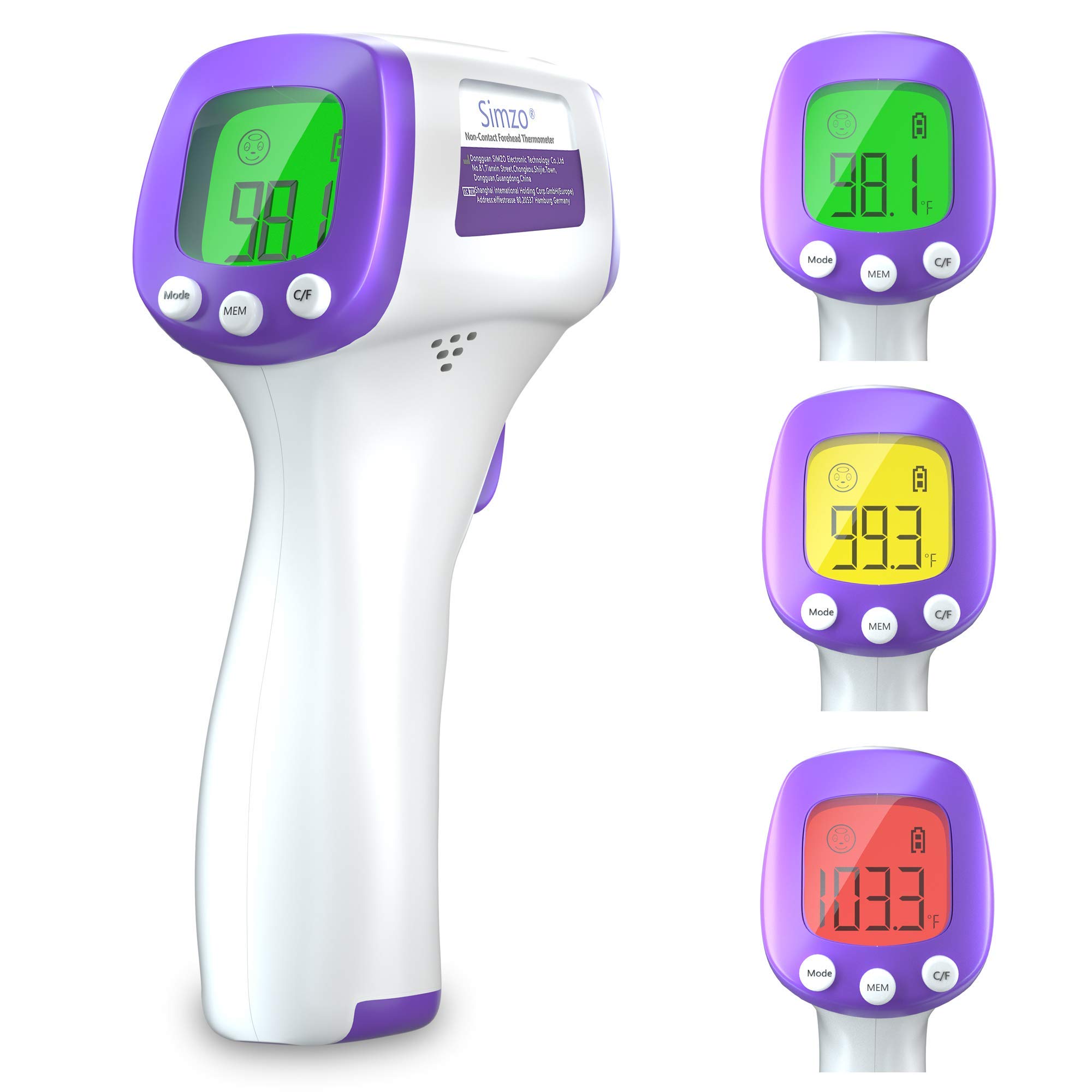 Simzo Forehead Thermometers, Infrared Digital Thermometer for Baby Kids and Adults, Accurate Digital Reading Non-Contact and LCD Colorful Display（Batteries not Include)