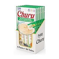 Churu Cat Treats, Grain-Free, Lickable, Squeezable Creamy Purée Cat Treat/Topper with Vitamin E & Taurine, 0.5 Ounces Each Tube, 24 Tubes (4 per Pack), Tuna with Chicken Recipe