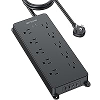 TROND Surge Protector Power Strip 10ft, 4000J, ETL Listed, 10 Widely Spaced Outlets, 2 USB A & 2 USB C Ports, Flat Plug Long Extension Cord, Wall Mountable, for Home Office Entertainment, Black