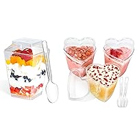 60 Pack 5.4 oz Dessert Cups with Lids and Spoons + 60 Pack 5 oz Heart Shaped Dessert Cups, Parfait Appetizer cups