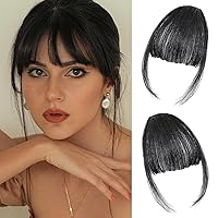 MORICA Bangs Hair Clip in Bangs 100% Real Human Hair Extensions Wispy Bangs Clip on Air Bangs for Women Hairpieces Curved Bangs (Black)