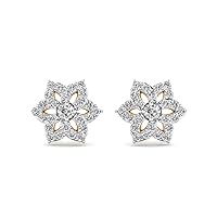 14K Yellow Gold Plated Round AAA+ Cubic Zirconia Sunflower Cluster Stud Earrings