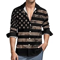 American Flag with Desert Camouflage Men's Shirt Long Sleeve Button Down Casual Blouse Shirts Tops