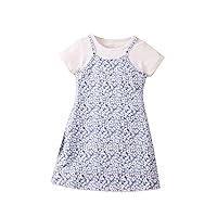OYOANGLE Girl's 2 Piece Outfits Floral Print Cami Short Dress and Short Sleeve Rib Knit T Shirt Sets
