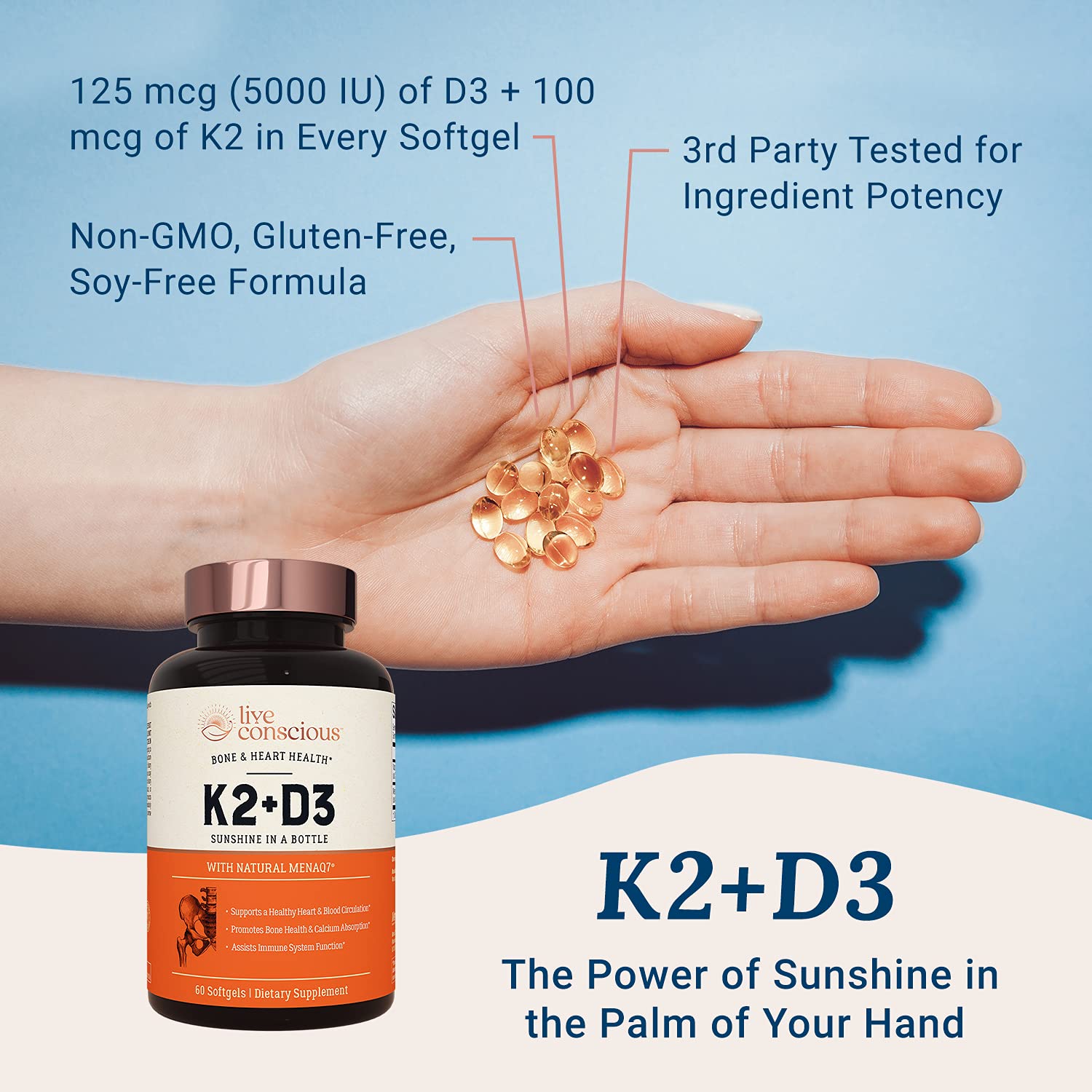 Mua Live Conscious Vitamin K2 MK7 with D3 Supplement by LiveWell | Bone &  Heart Health Support - Patented Vitamin K & Vitamin D3 5000 IU - 60  Softgels trên Amazon Mỹ chính hãng 2023 | Giaonhan247