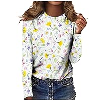 FYUAH 2023 Fall Casual Outfits Fashion Women's Round Neck Long Sleeve Casual Printed Top