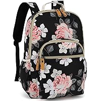 Leaper Water-resistant Floral Laptop Backpack Shouler Bag Bookbags Satchel Black