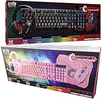 Orzly Gaming Keyboard, Mouse, Headset, Mousepad Peripherals Bundle Packs [Black & Pink] Bundle