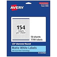Avery Matte White Round Labels with Sure Feed, 1/2