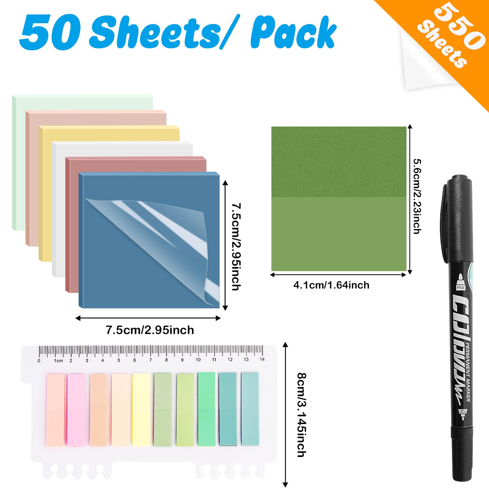 9 Pack Transparent Sticky Notes 3x3