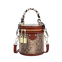 Sweetovo Women Vintage Bucket Handbag Snake Printed Faux Leather Hobo Crossbody Shoulder Bag with Double Metal Zipper