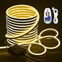 50FT Neon Rope Lights Dimmable Neon LED Light Strip Outdoor Waterproof 3000K Warm White LED Neon Flex 110V~130V AC LED Rope Light Remote Control for Indoor Garden Lighting Decor 15M 120LEDs/M