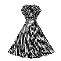 Rockabilly Dresses for Women Fashion Casual Slim Fit Polka Dot Print Round Neck Dress