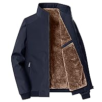 Men's Heavyweight Sherpa Lined Fleece Warm Jackets Winter Plus Size Long Sleeves Stand Collar Full-Zip Cardigans Coat