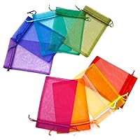 Luceinvita 100pcs Organza Bags 5x7 Inch Favor Bags Organza Drawstring Gift Bags Pouches for Wedding Candy Party Baby Shower (10 Mixed Colors)