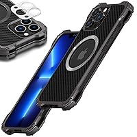 Metal Case for iPhone 12/12 Pro/12 Pro Max, Carbon Fiber Back Aluminum Alloy Bumper Hollow Heat Dissipation Shockproof Protective Case with Camera Lens Protector,iPhone12