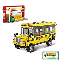 EP EXERCISE N PLAY City School Bus Building Kit 488PCS with Yellow Bus and Bus Station,Creative Building Blocks Toy Portable Storage Bucket Birthdays,Christmas,Educational Gift for Ages 6-12
