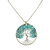 Aeravida Eternal Tree of Life Simulated Blue Turquoise Brass Beads Long Necklace | Delicate Sterling Silver Necklace for Women | Vintage Long Necklaces for Women | Gift for Women, Resin, not known