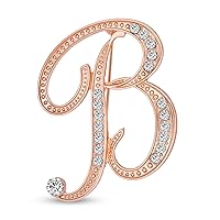 Large Statement ABC Pave Crystal Cursive Script Monogram Letters Alphabet Initial Scarf Lapel Pin Brooch For Teen Women Rose, Yellow Gold Silver Plated