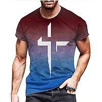 Christian T Shirts for Men Criss Cross Big and Tall Summer Short Sleeve Contrast Color Round Neck Shirts Graphic Tees