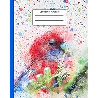 Composition Notebook: Back-to-School Notebook | Wide Ruled | 8 x 10 | 100 Pages | Red Parrot / Macaw Composition Book
