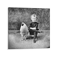 Smoking Boy With Chicken Print Wall Art Black And White Vintage Photography Canvas Wall Art Picture Modern Office Family Bedroom Living Room Decor Aesthetic Gift 12x12inch(30x30cm)