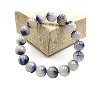 12mm Natural Blue Rutilated Dumortierite Quartz Crystal Rare Round Beads Women Men Bracelet AAAAA