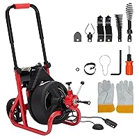 Drain Cleaner Machine, 75 Ft X 1/2 Inch Electric Drain Auger with 6 Cutters and Gloves, Commercial Drain Cleaning Machine Sewer Snake Drill Drain Auger Cleaner for 2 to 4 Inch Pipes