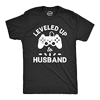 Mens Leveled Up to Husband Tshirt Funny Gamer Video Games Wedding Graphic Novelty Tee