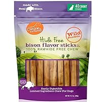 Canine Naturals Bison Chew Sticks - Rawhide Free Dog Treats - Made with Real Bison - All-Natural and Easily Digestible Chicken Free Recipe- 40 Pack of 5 inch Stick Chews