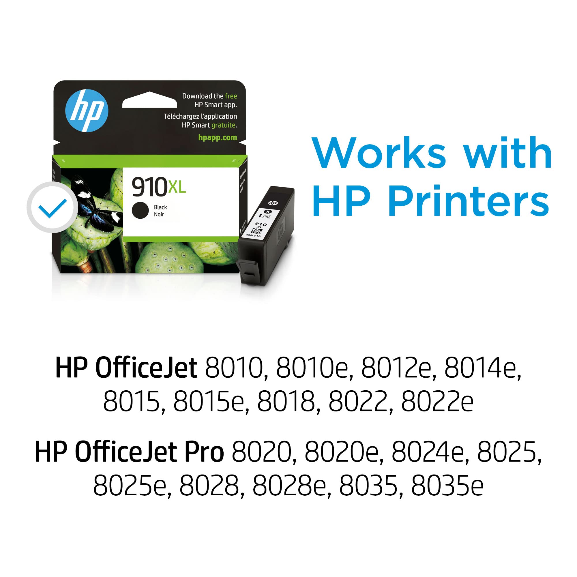 HP 910XL Black High-yield Ink Cartridge | Works with HP OfficeJet 8010, 8020 Series, HP OfficeJet Pro 8020, 8030 Series | Eligible for Instant Ink | 3YL65AN