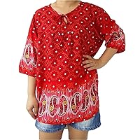 Plus Size Loose Fit Tops Blouse Paisley Floral Print Casual Wear, Bust 48
