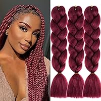 Jumbo Braiding Hair Extensions for Black Women Synthetic Crochet Braids Hair DIY Box Braids 100g/pc 3Packs/Lot(24Inch, A19 Wine Red)