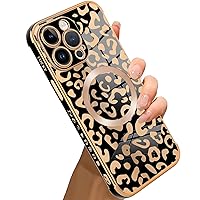 Bonoma for iPhone 14 Pro Max Case [Support for Magsafe] Leopard Pattern Magnetic Plating Screen Protector Luxury Elegant Case Camera Protector Soft Shockproof Protective Corner Back Cover -Black