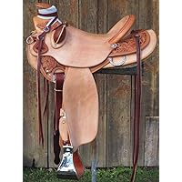 Manaal Enterprises Premium Leather Horse Wade Tree Western Leather Ranch Roping Work Horse Saddle Premium Leather Saddle for Ranch and Roping Work in Size 10