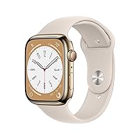 Apple Watch Series 8 (GPS + Cellular, 45mm) - Gold Stainless Steel Case with M/L Starlight Sport Band (Renewed Premium)