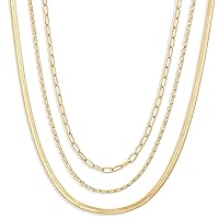 Amazon Essentials 14K Paperclip, Station and Herringbone Chain 3 Row Layered Necklace 16