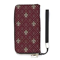 Red Fleur De Lis Royal Lily Cute Wallet Long Wristlet Purse Credit Card Holder Cell Phone Purse Elegant Clutch Handbag for Women