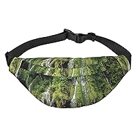 Waterfall Printed Fanny Pack Belt Bag Waist Bag With 3-Zipper Pockets Adjustable Crossbody For Sports Running Travel