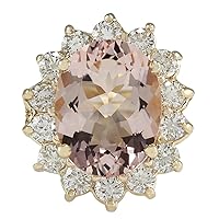 6.08 Carat Natural Pink Morganite and Diamond (F-G Color, VS1-VS2 Clarity) 14K Yellow Gold Luxury Cocktail Ring for Women Exclusively Handcrafted in USA