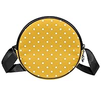 Mustard Yellow White Polka Dot Crossbody Bag for Women Teen Girls Round Canvas Shoulder Bag Purse Tote Handbag Bag