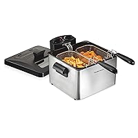 Hamilton Beach Deep Fryer with 2 Frying Baskets, 19 Cups / 4.5 Liters Oil Capacity, Lid with View Window, Professional Style, Electric, 1800 Watts, Stainless Steel (35036)