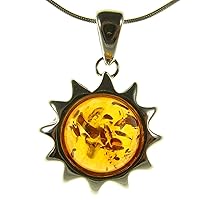 Baltic amber and sterling silver 925 designer cognac sun pendant jewellery jewelry (no chain)