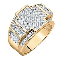 14K Yellow Gold Plated Mens Simulated Diamond Micropave Cross Cluster Ring, D-E Color VS Clarity, Sizes 10 to 14