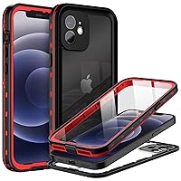 BEASTEK Waterproof iPhone 12 Case,TRE Series Shockproof Dustproof Underwater IP68 Case with Built-in Screen Protector Full Body Protective Cover, for iPhone 12 (6.1'') (Red/Clear)
