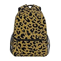ALAZA Gold Animal Print Golden Glitter Golden Leopard Print Cheetah Jaguar Travel Laptop Backpack Durable College School Backpack