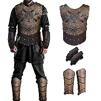 HiiFeuer Viking Embossed Chest Armor with Medieval Leg Gaiters and Bracers, Vintage Middle Ages Mercenary Faux Leather Costume Set for LARP Ren Faire Halloween