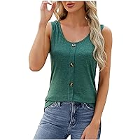 Women's Scoop Neck Button Front Tank Top Fashion Casual Solid Sleeveless T Shirt Loose Casual Summer Shirts Vests